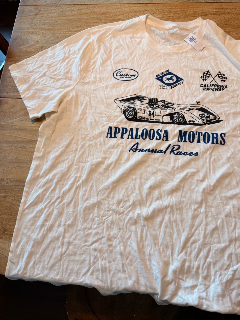 Old Navy White Short Sleeve Graphic Tee with Navy Racing Print